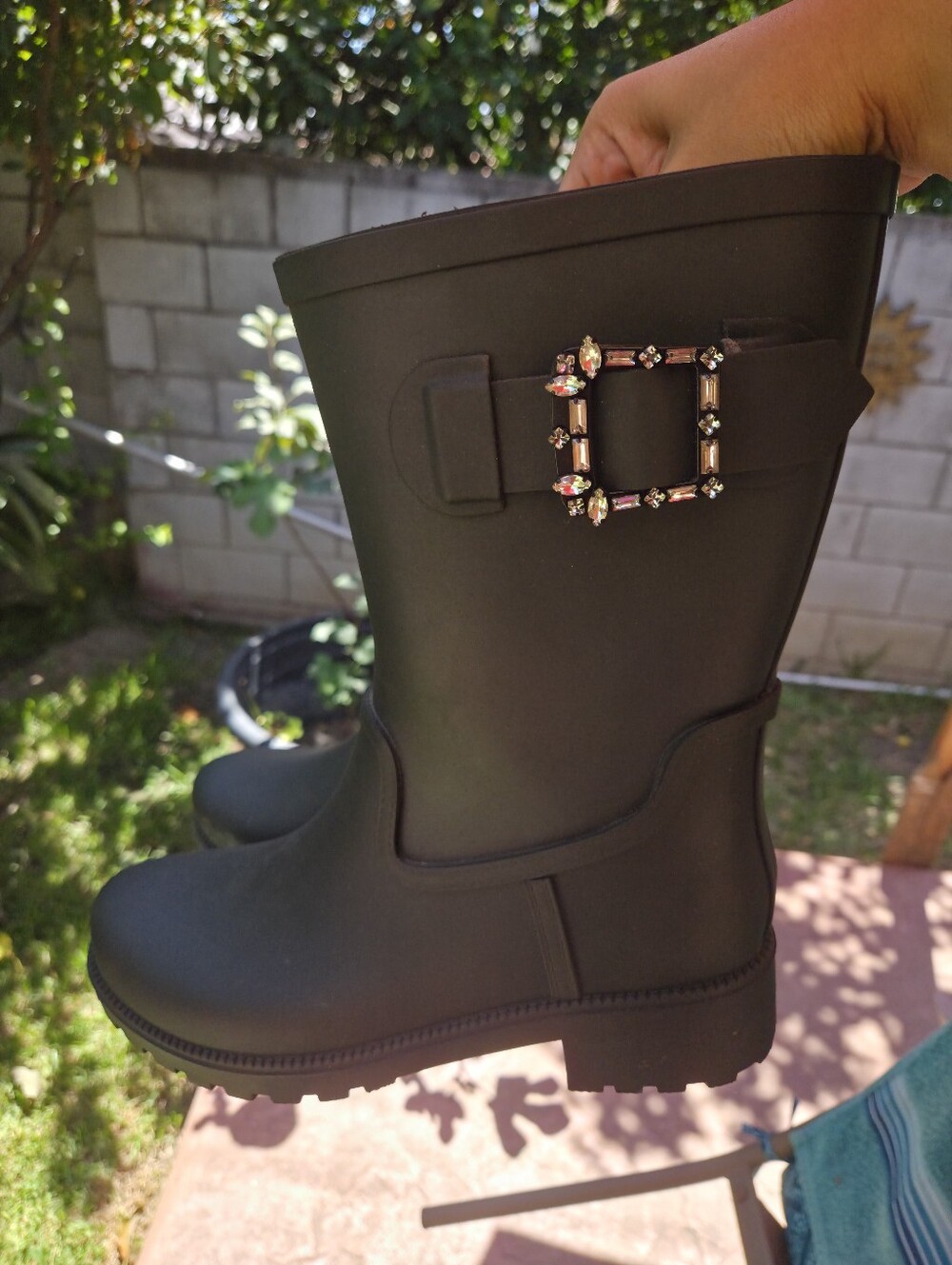 Time And Tru Women's Black Buckle Rain Boots